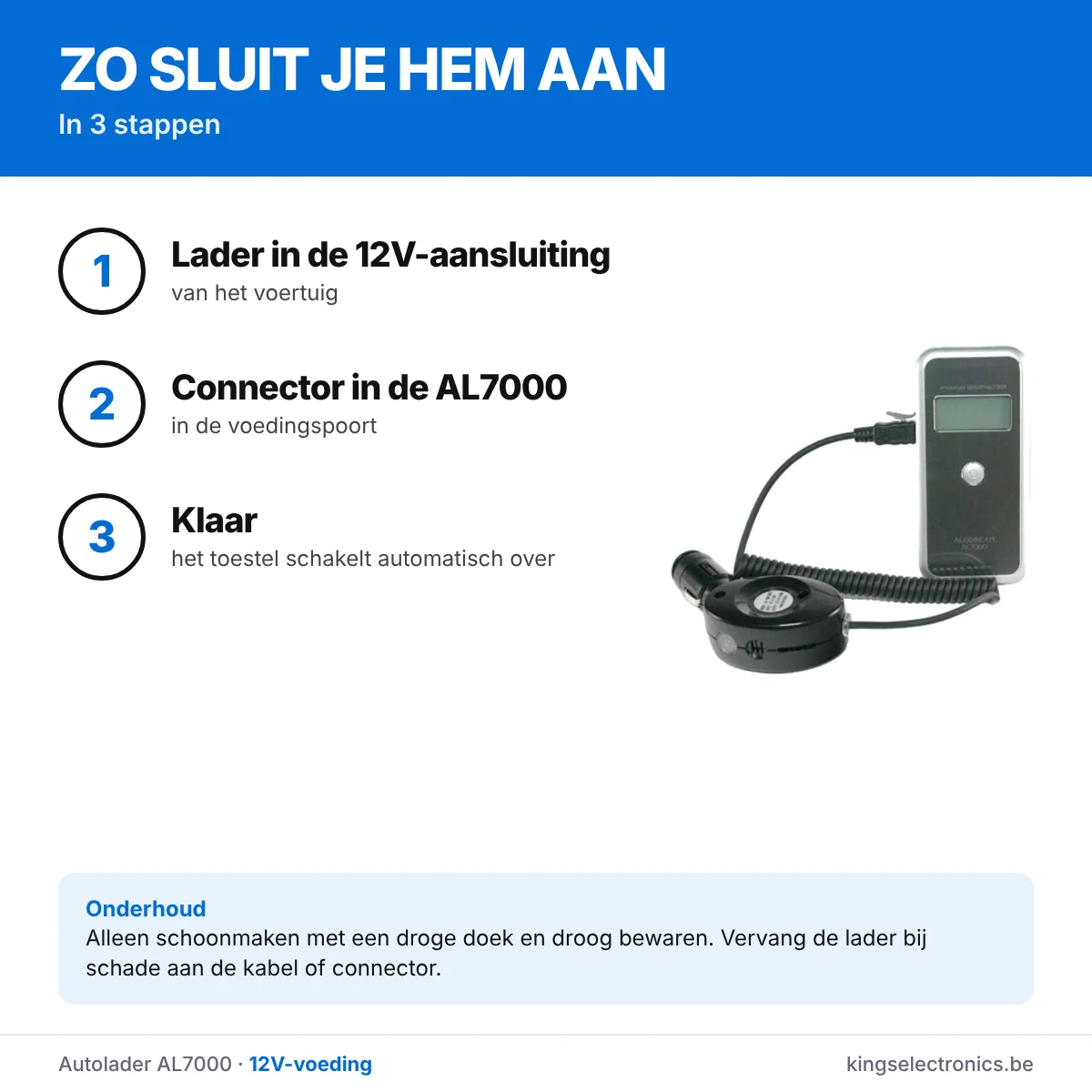 Zo sluit je de autolader AL7000 aan in 3 stappen
