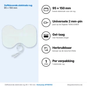 Zelfklevende elektrode rug 95 × 150 mm, universele 2 mm-pin, herbruikbaar
