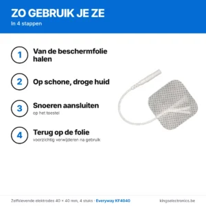 Zo gebruik je de zelfklevende elektrodes 40 × 40 mm in 4 stappen