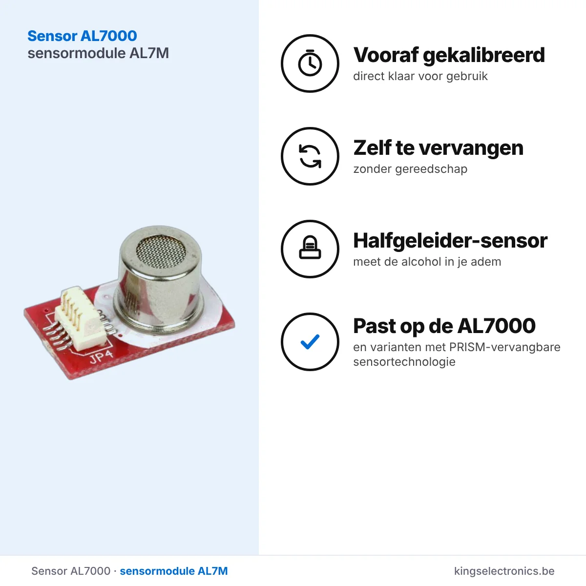 Sensor AL7000: vooraf gekalibreerd, zonder gereedschap te vervangen, past op de AlcoScan AL7000